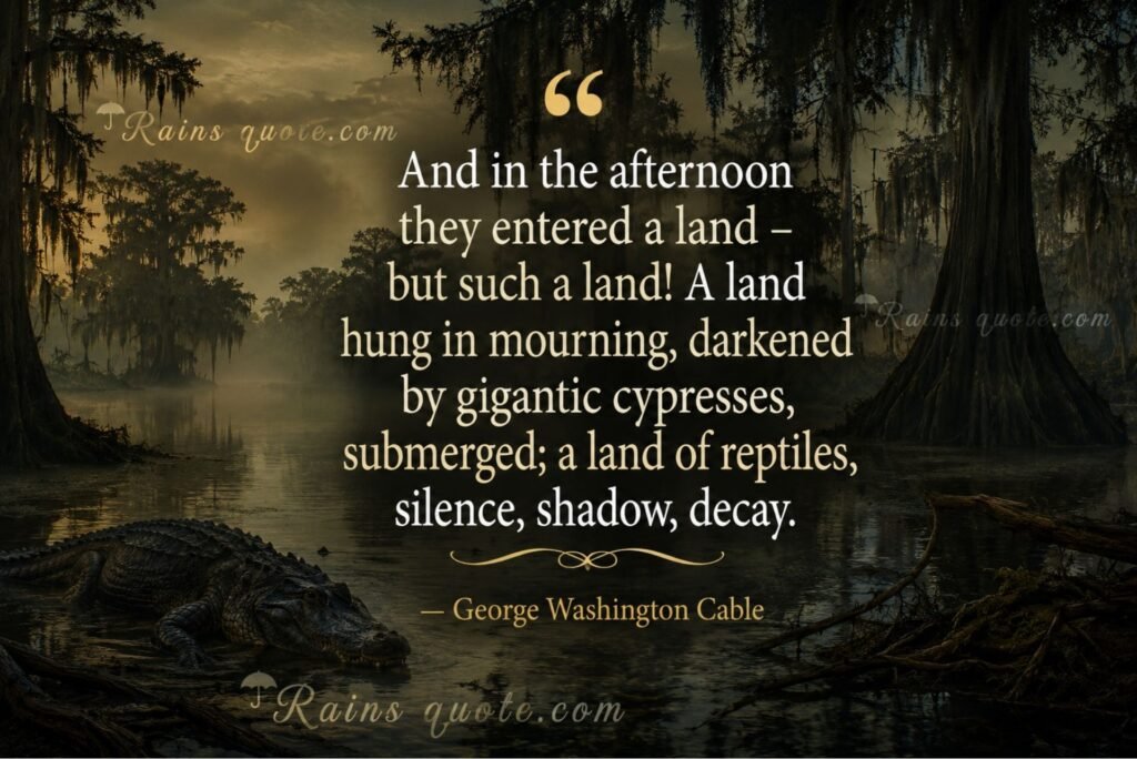 “And in the afternoon they entered a land - but such a land! A land hung in mourning, darkened by gigantic cypresses, submerged; a land of reptiles, silence, shadow, decay.”