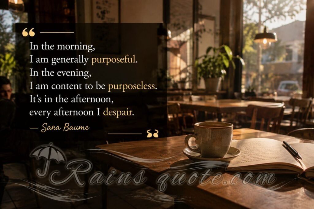 “In the morning, I am generally purposeful. In the evening, I am content to be purposeless. It's in the afternoon, every afternoon I despair.”