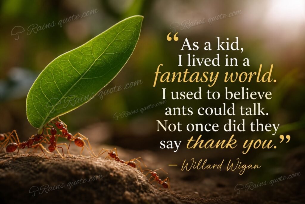 “As a kid, I lived in a fantasy world. I used to believe ants could talk. Not once did they say thank you.”