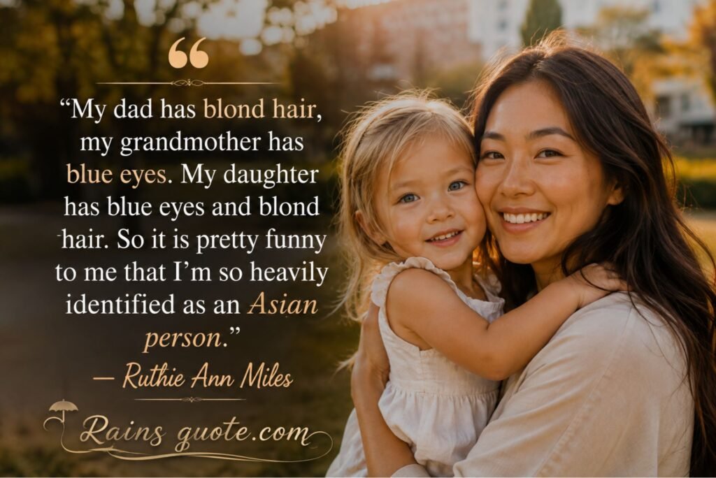 “My dad has blond hair, my grandmother has blue eyes. My daughter has blue eyes and blond hair. So it is pretty funny to me that I'm so heavily identified as an Asian person.”