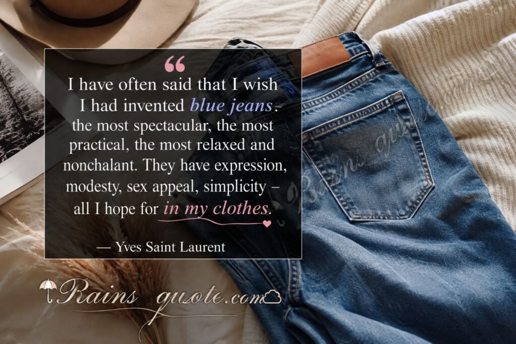 “I have often said that I wish I had invented blue jeans: the most spectacular, the most practical, the most relaxed and nonchalant. They have expression, modesty, sex appeal, simplicity - all I hope for in my clothes.”