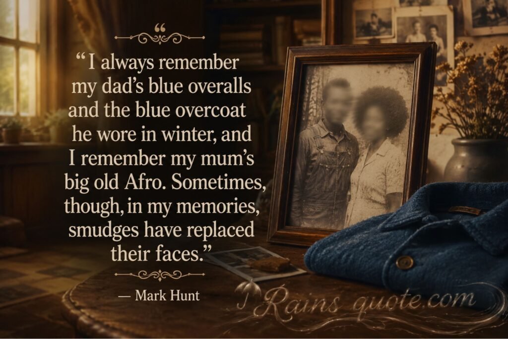 “I always remember my dad's blue overalls and the blue overcoat he wore in winter, and I remember my mum's big old Afro. Sometimes, though, in my memories, smudges have replaced their faces.”