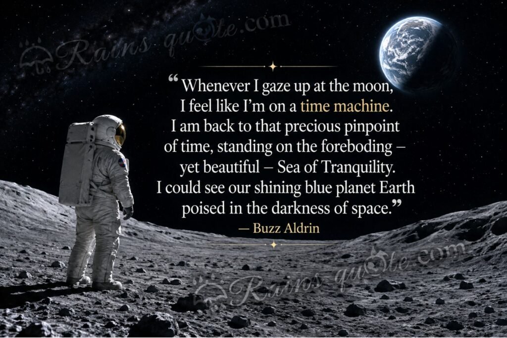 “Whenever I gaze up at the moon, I feel like I'm on a time machine. I am back to that precious pinpoint of time, standing on the foreboding - yet beautiful - Sea of Tranquility. I could see our shining blue planet Earth poised in the darkness of space.”