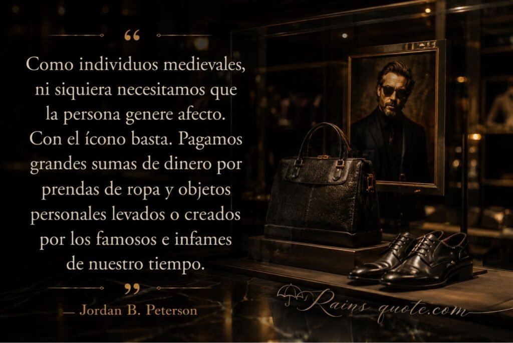 “Como individuos medievales, ni siquiera necesitamos que la persona genere afecto. Con el ícono basta. Pagamos grandes sumas de dinero por prendas de ropa y objetos personales levados o creados por los famosos e infames de nuestro tiempo.”