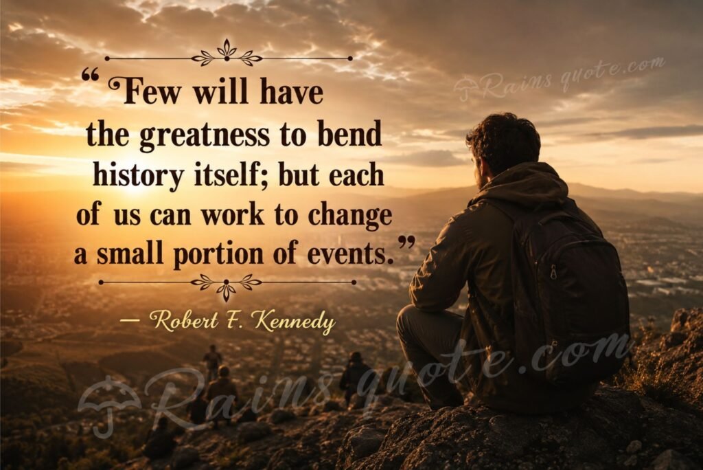 “Few will have the greatness to bend history itself; but each of us can work to change a small portion of events.”