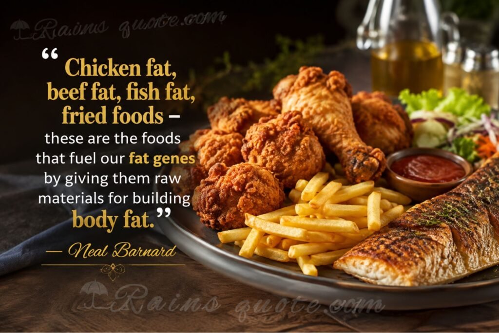 “Chicken fat, beef fat, fish fat, fried foods - these are the foods that fuel our fat genes by giving them raw materials for building body fat.”