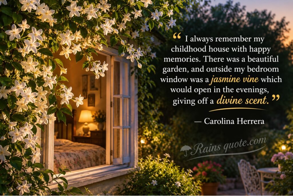 “I always remember my childhood house with happy memories. There was a beautiful garden, and outside my bedroom window was a jasmine vine which would open in the evenings, giving off a divine scent.”