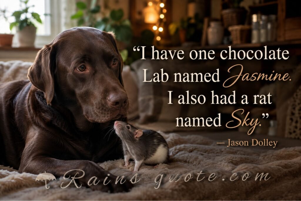 I have one chocolate Lab named Jasmine. I also had a rat named Sky.”