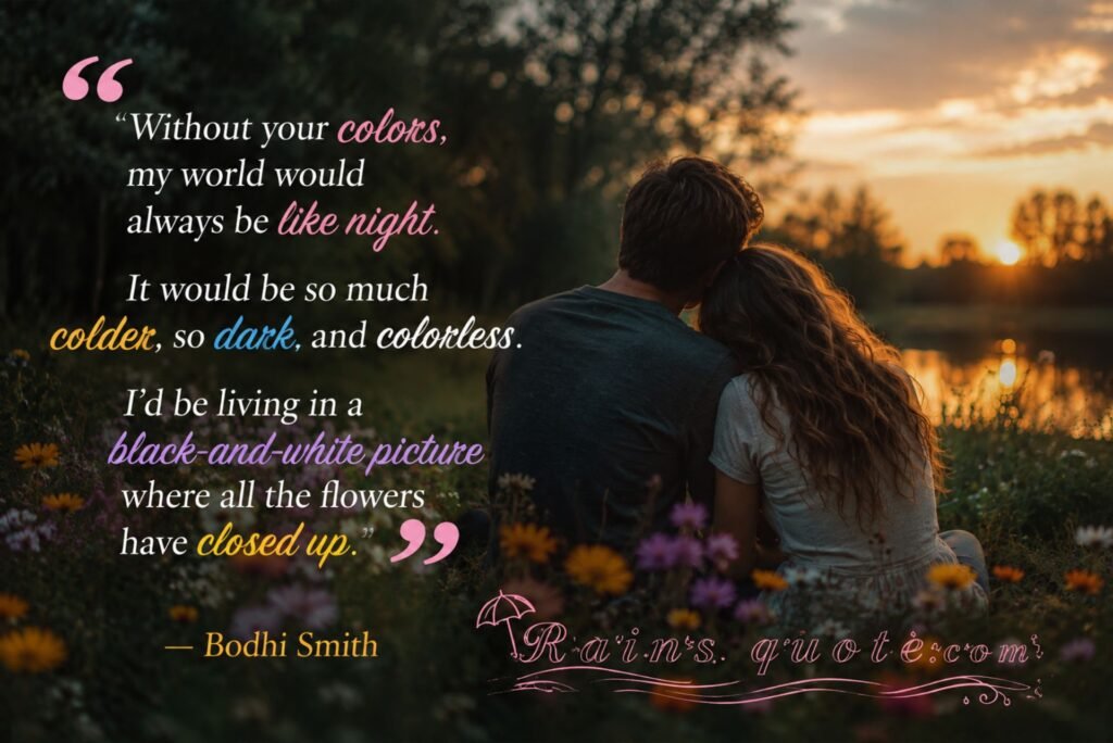 “Without your colors, my world would always be like night. It would be so much colder, so dark and colorless. I'd be living in a black-and-white picture where all the flowers have closed up.”