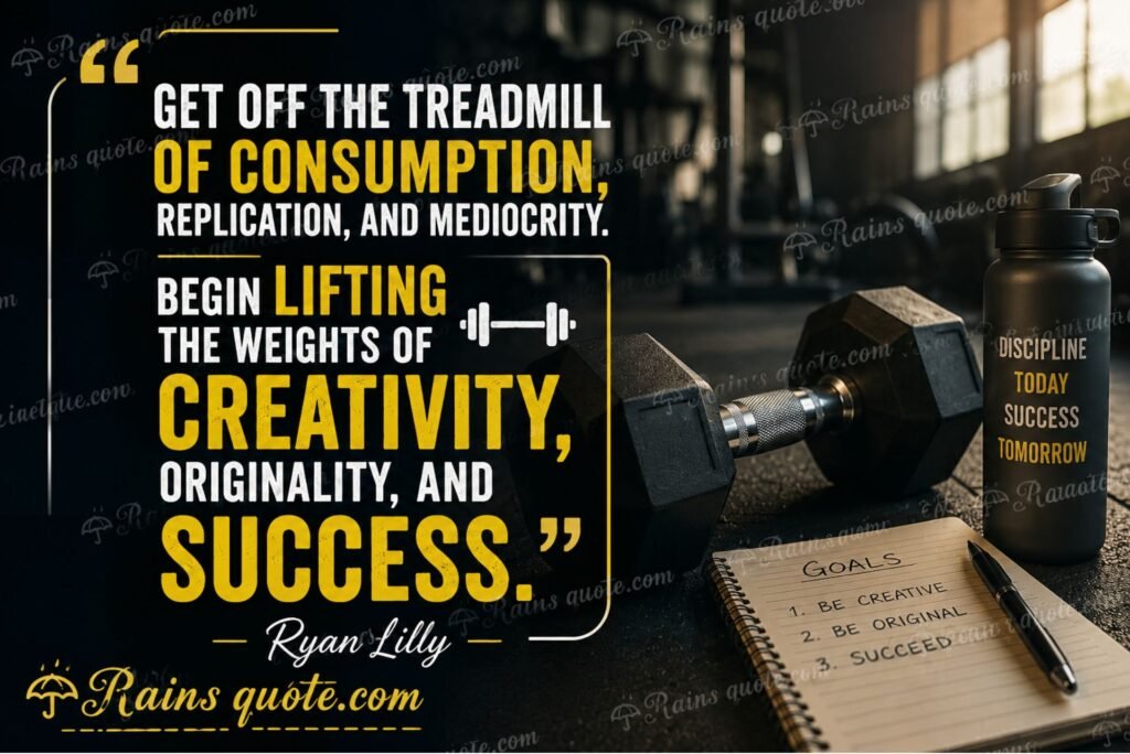 “Get off the treadmill of consumption, replication, and mediocrity. Begin lifting the weights of creativity, originality, and success.”