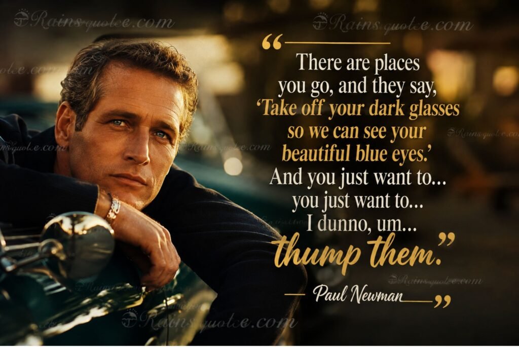 “There are places you go, and they say, 'Take off your dark glasses so we can see your beautiful blue eyes.' And you just want to... you just want to... I dunno, um... thump them.”