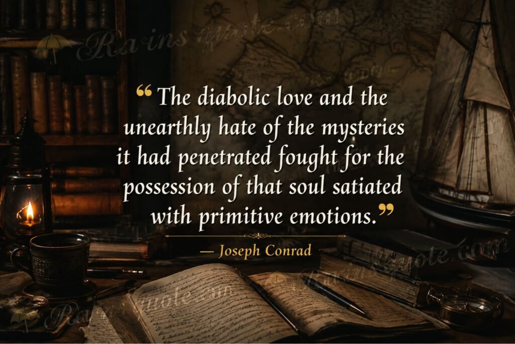 “The diabolic love and the unearthly hate of the mysteries it had penetrated fought for the possession of that soul satiated with primitive emotions.”