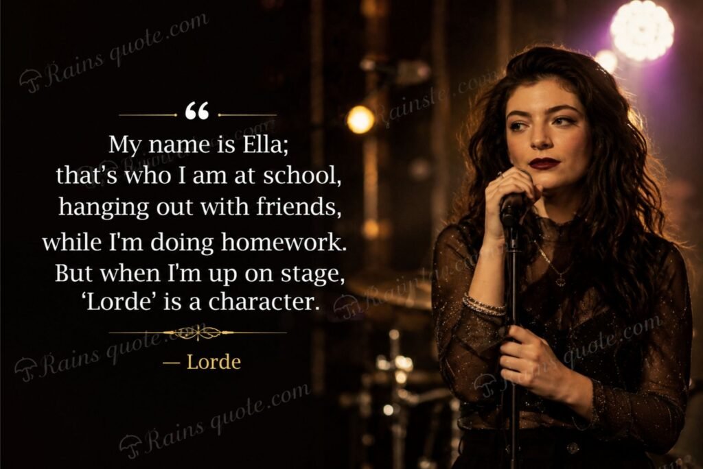 “My name is Ella; that's who I am at school, hanging out with friends, while I'm doing homework. But when I'm up on stage, 'Lorde' is a character.”