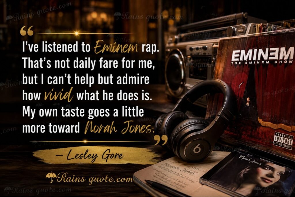 “I've listened to Eminem rap. That's not daily fare for me, but I can't help but admire how vivid what he does is. My own taste goes a little more toward Norah Jones.”