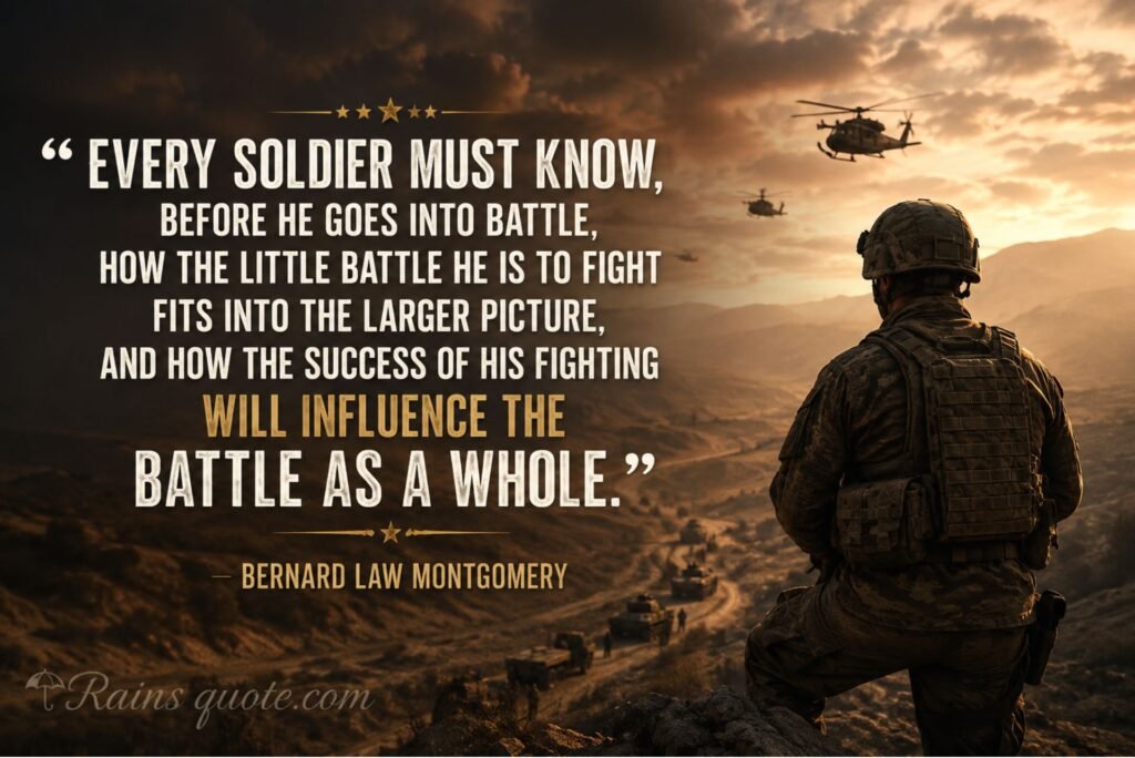 “Every soldier must know, before he goes into battle, how the little battle he is to fight fits into the larger picture, and how the success of his fighting will influence the battle as a whole.”