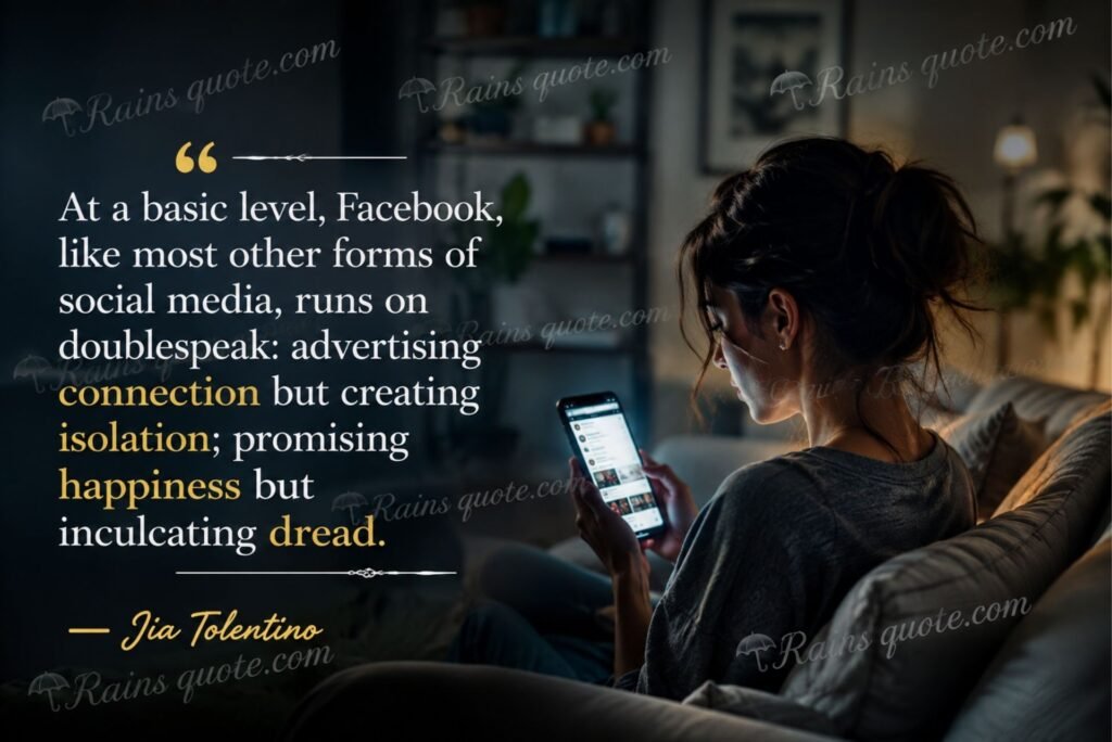 “At a basic level, Facebook, like most other forms of social media, runs on doublespeak: advertising connection but creating isolation; promising happiness but inculcating dread.”