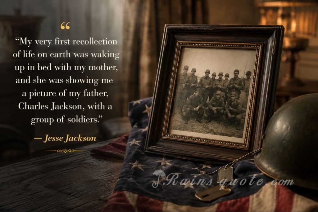 “My very first recollection of life on earth was waking up in bed with my mother, and she was showing me a picture of my father, Charles Jackson, with a group of soldiers.”