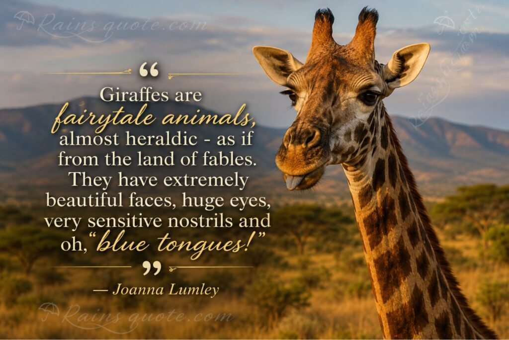 “Giraffes are fairytale animals, almost heraldic - as if from the land of fables. They have extremely beautiful faces, huge eyes, very sensitive nostrils and oh, blue tongues!”