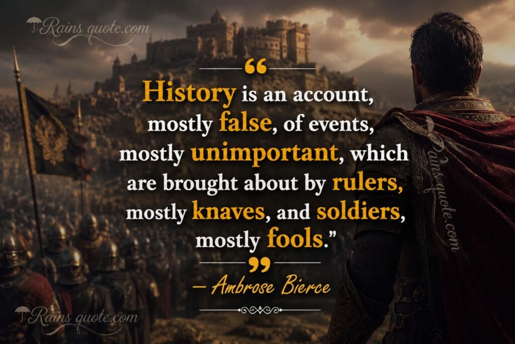 “History is an account, mostly false, of events, mostly unimportant, which are brought about by rulers, mostly knaves, and soldiers, mostly fools.”