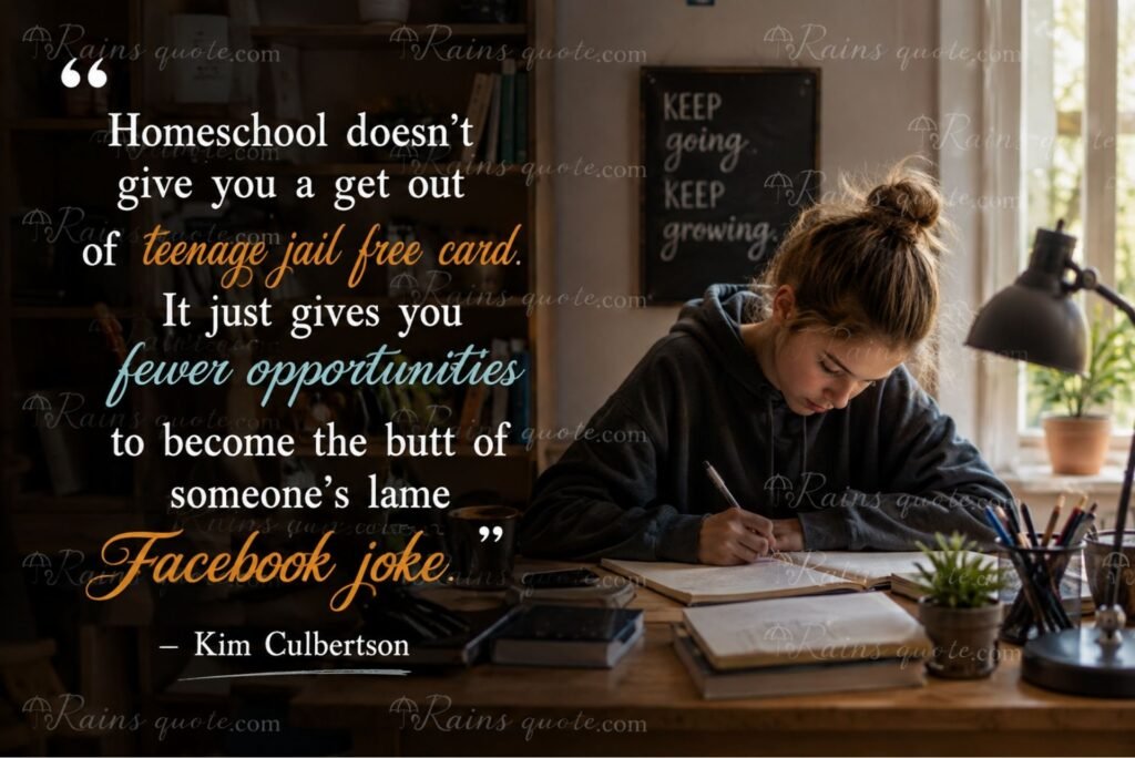 “Homeschool doesn’t give you a get out of teenage jail free card. It just gives you fewer opportunities to become the butt of someone’s lame Facebook joke.”