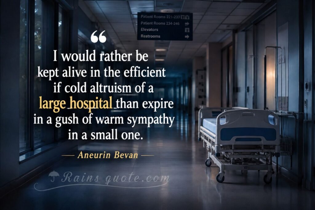 “I would rather be kept alive in the efficient if cold altruism of a large hospital than expire in a gush of warm sympathy in a small one.”