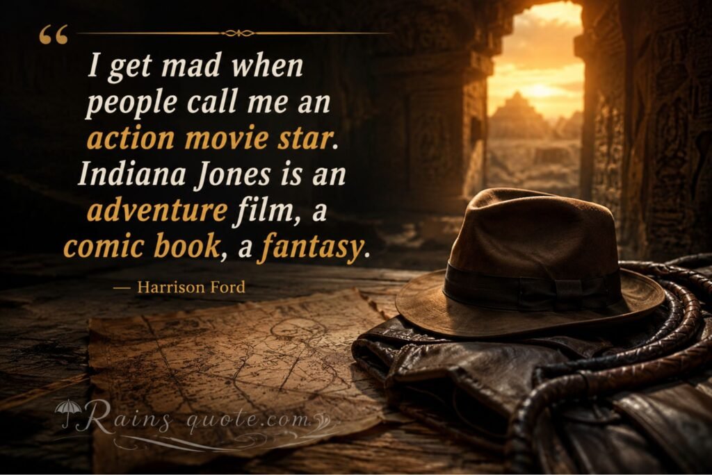 “I get mad when people call me an action movie star. Indiana Jones is an adventure film, a comic book, a fantasy.”