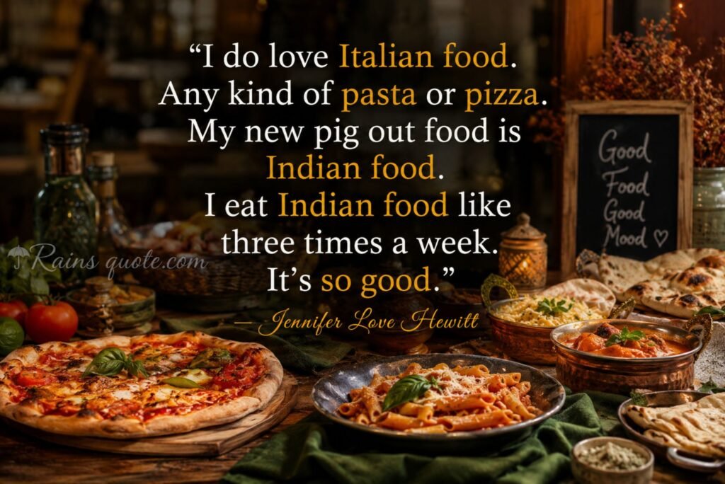 “I do love Italian food. Any kind of pasta or pizza. My new pig out food is Indian food. I eat Indian food like three times a week. It's so good.”