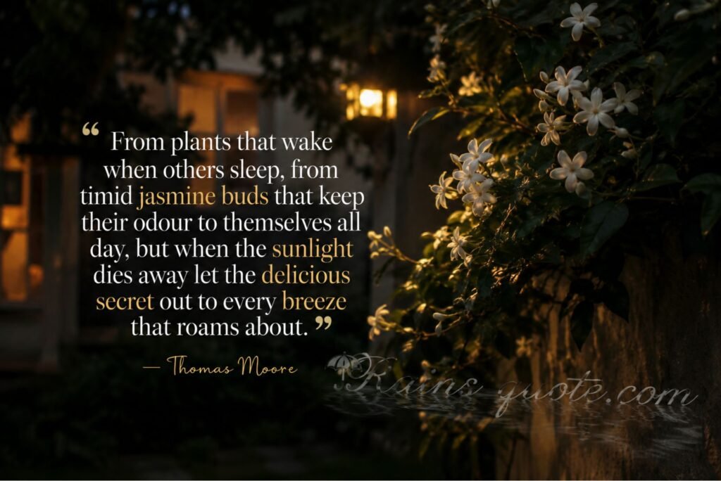  “From plants that wake when others sleep, from timid jasmine buds that keep their odour to themselves all day, but when the sunlight dies away let the delicious secret out to every breeze that roams about.”
