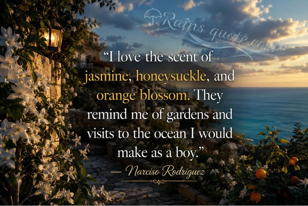 I love the scent of jasmine, honeysuckle, and orange blossom. They remind me of gardens and visits to the ocean I would make as a boy.”