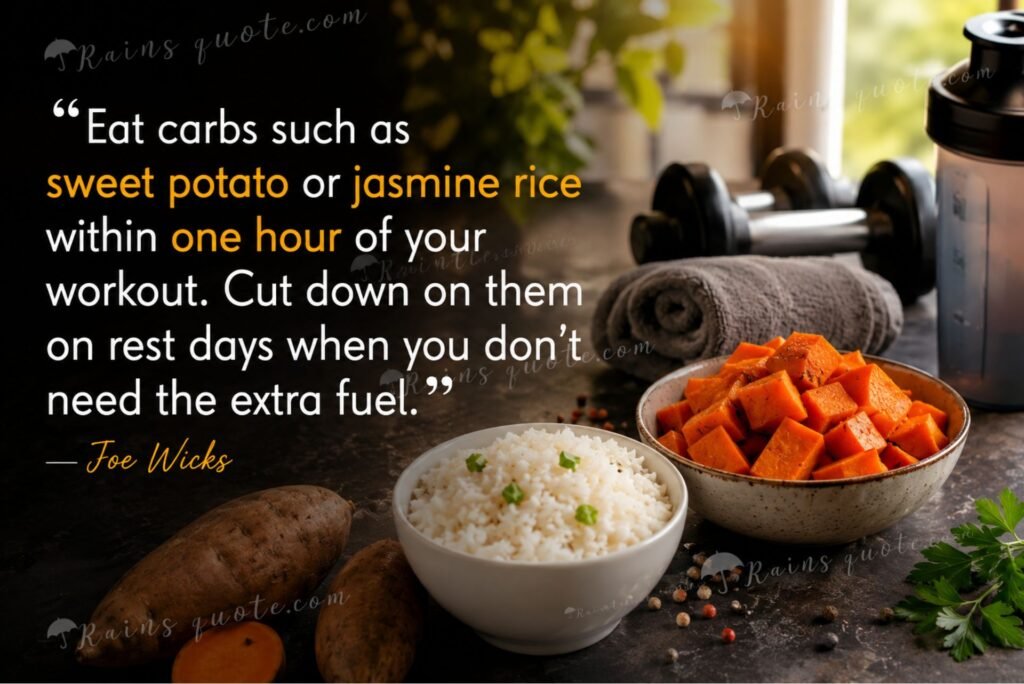 “Eat carbs such as sweet potato or jasmine rice within one hour of your workout. Cut down on them on rest days when you don't need the extra fuel.”