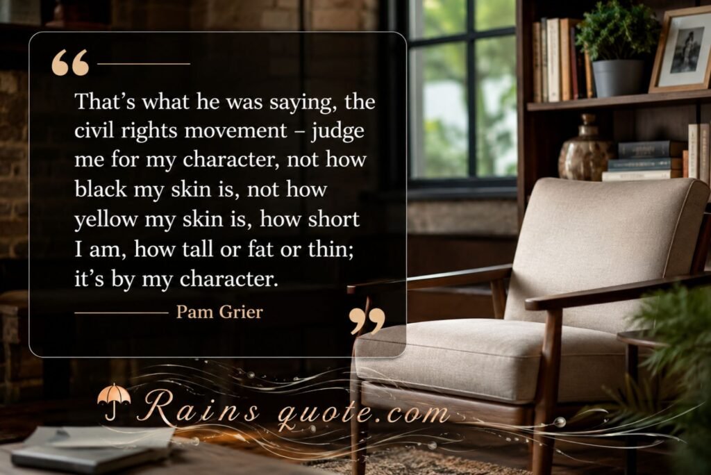 “That's what he was saying, the civil rights movement - judge me for my character, not how black my skin is, not how yellow my skin is, how short I am, how tall or fat or thin; it's by my character.”
