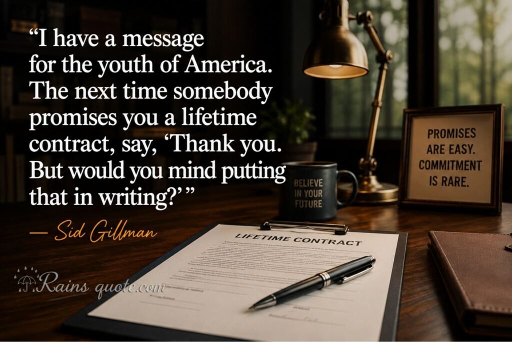 “I have a message for the youth of America. The next time somebody promises you a lifetime contract, say, 'Thank you. But would you mind putting that in writing?'”
