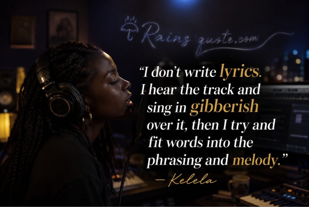 “I don't write lyrics. I hear the track and sing in gibberish over it, then I try and fit words into the phrasing and melody.” 