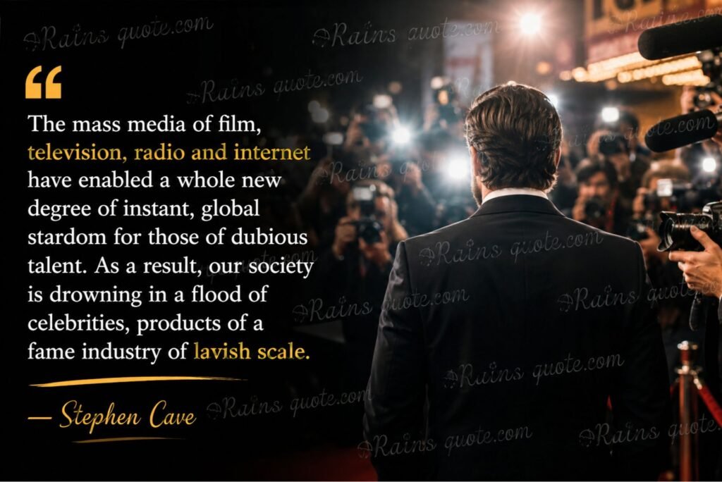 “The mass media of film, television, radio and internet have enabled a whole new degree of instant, global stardom for those of dubious talent. As a result, our society is drowning in a flood of celebrities, products of a fame industry of lavish scale.”