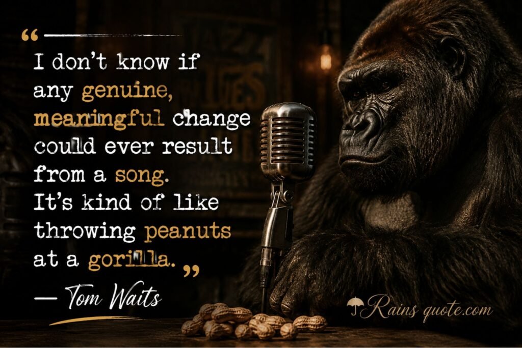  “I don't know if any genuine, meaningful change could ever result from a song. It's kind of like throwing peanuts at a gorilla.”