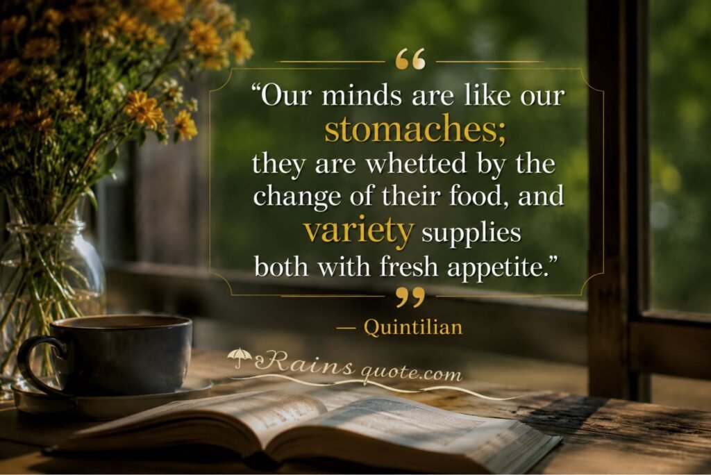 “Our minds are like our stomaches; they are whetted by the change of their food, and variety supplies both with fresh appetite.”