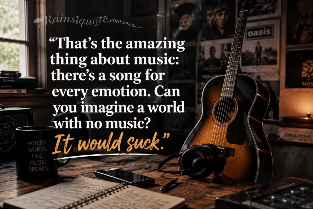 “That's the amazing thing about music: there's a song for every emotion. Can you imagine a world with no music? It would suck.”