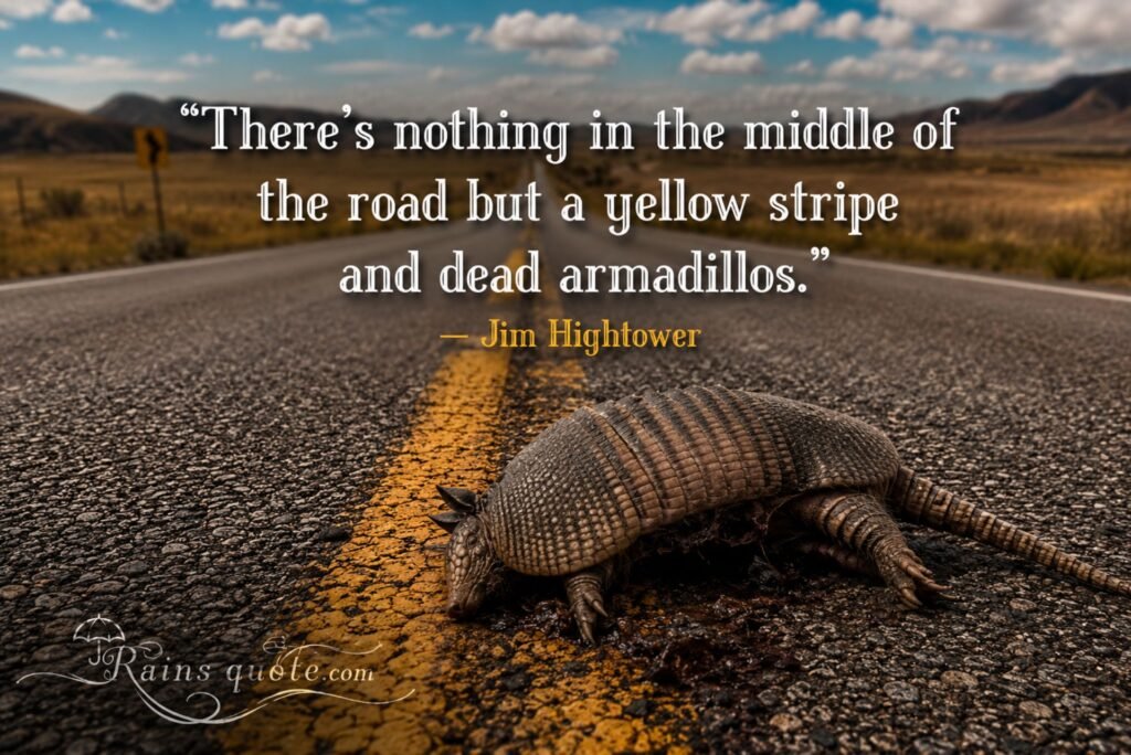 “There's nothing in the middle of the road but a yellow stripe and dead armadillos.”
