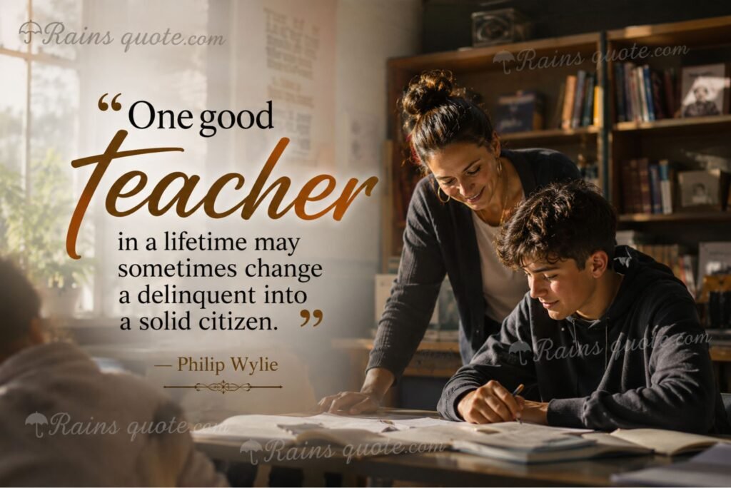“One good teacher in a lifetime may sometimes change a delinquent into a solid citizen.”