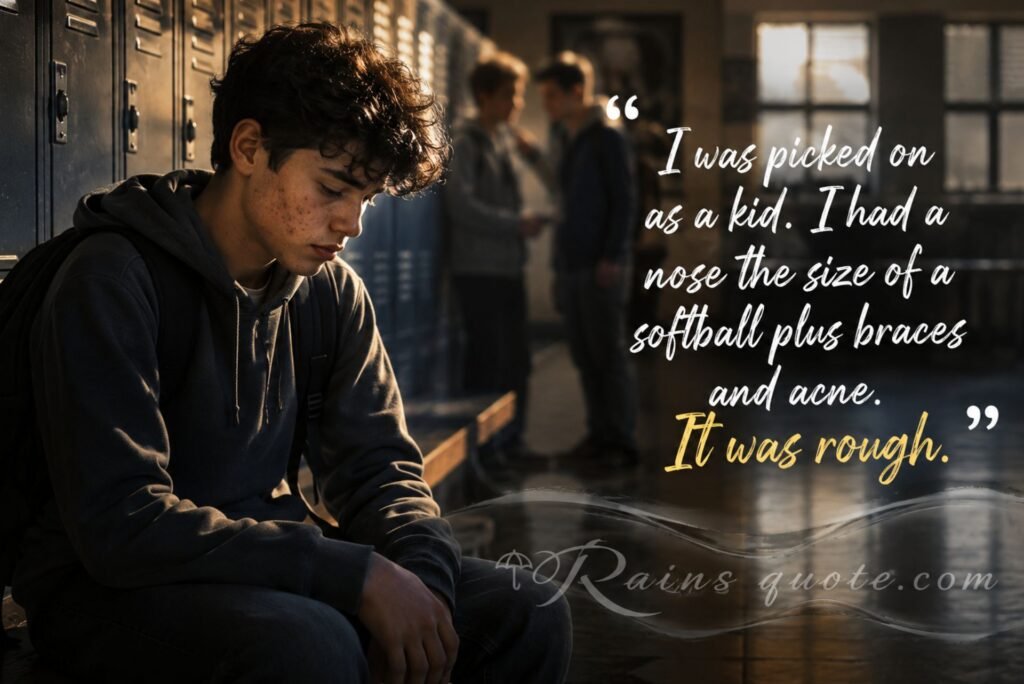 “I was picked on as a kid. I had a nose the size of a softball plus braces and acne. It was rough.”