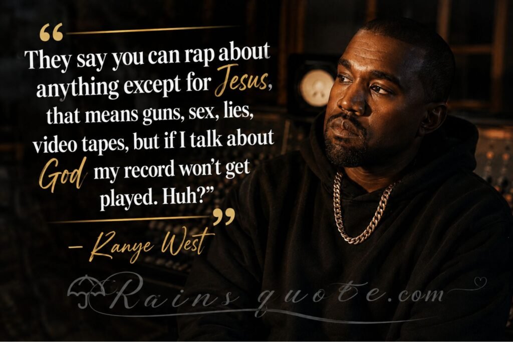 “They say you can rap about anything except for Jesus, that means guns, sex, lies, video tapes, but if I talk about God my record won't get played. Huh?”