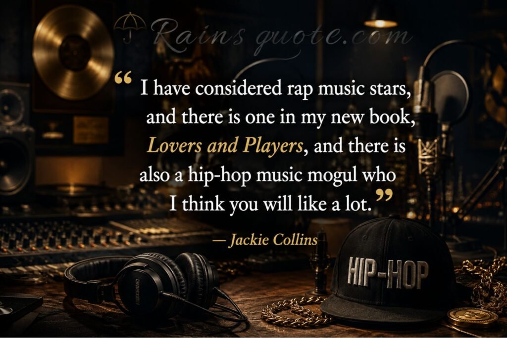 “I have considered rap music stars, and there is one in my new book, Lovers and Players, and there is also a hip-hop music mogul who I think you will like a lot.”