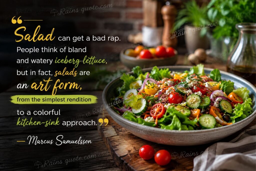 “Salad can get a bad rap. People think of bland and watery iceberg lettuce, but in fact, salads are an art form, from the simplest rendition to a colorful kitchen-sink approach.”