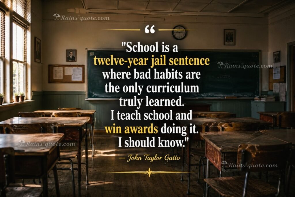 “School is a twelve-year jail sentence where bad habits are the only curriculum truly learned. I teach school and win awards doing it. I should know.”