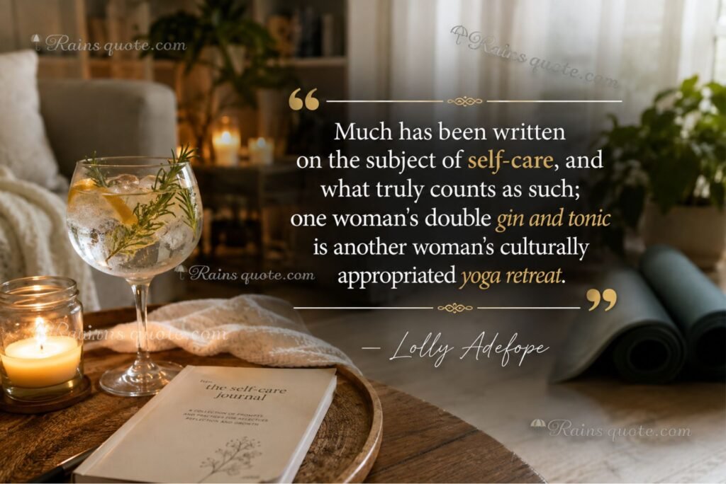 “Much has been written on the subject of self-care, and what truly counts as such; one woman's double gin and tonic is another woman's culturally appropriated yoga retreat.”