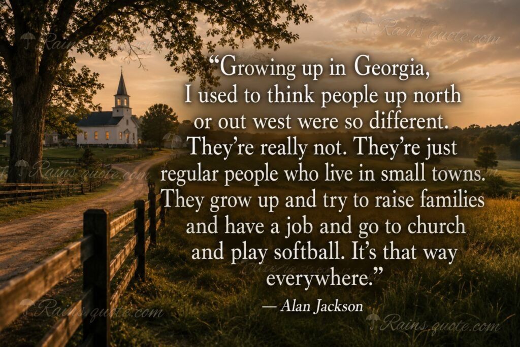 “Growing up in Georgia, I used to think people up north or out west were so different. They're really not. They're just regular people who live in small towns. They grow up and try to raise families and have a job and go to church and play softball. It's that way everywhere.”