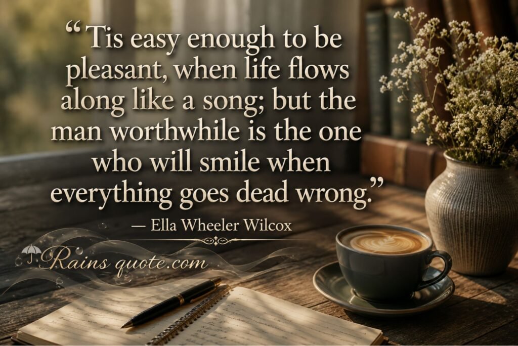 “‘Tis easy enough to be pleasant, when life flows along like a song; but the man worthwhile is the one who will smile when everything goes dead wrong.”
