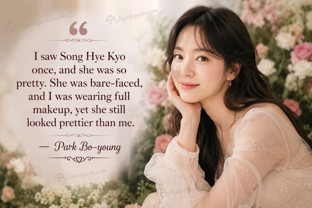 “I saw Song Hye Kyo once, and she was so pretty. She was bare-faced, and I was wearing full makeup, yet she still looked prettier than me.”