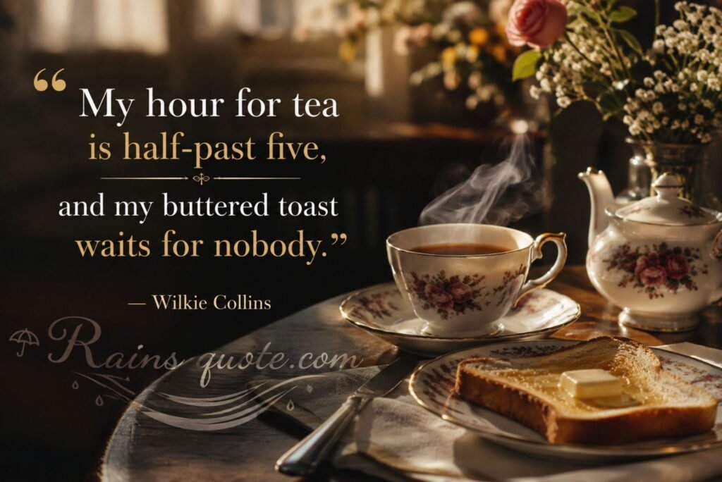  “My hour for tea is half-past five, and my buttered toast waits for nobody.”