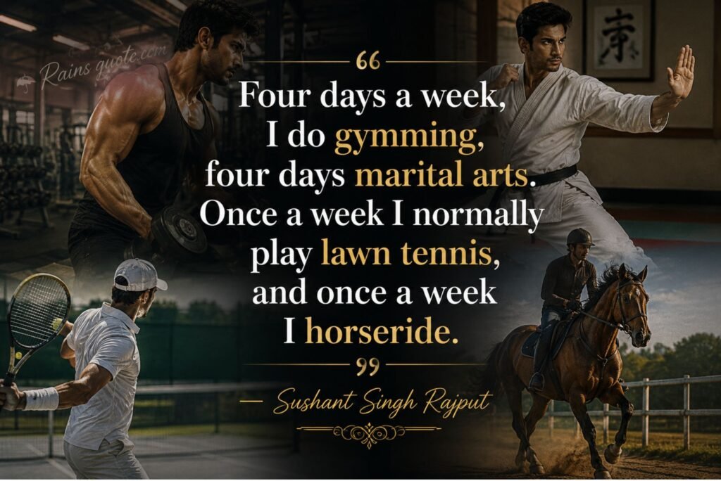 “Four days a week, I do gymming, four days marital arts. Once a week I normally play lawn tennis, and once a week I horseride.”